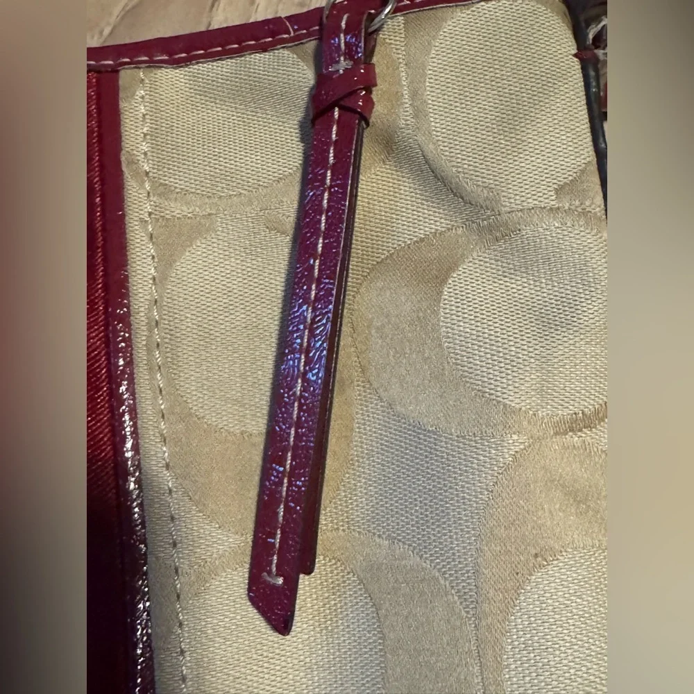 Coach Signature C Jacquard Canvas Crossbody Bag Burgundy Trim